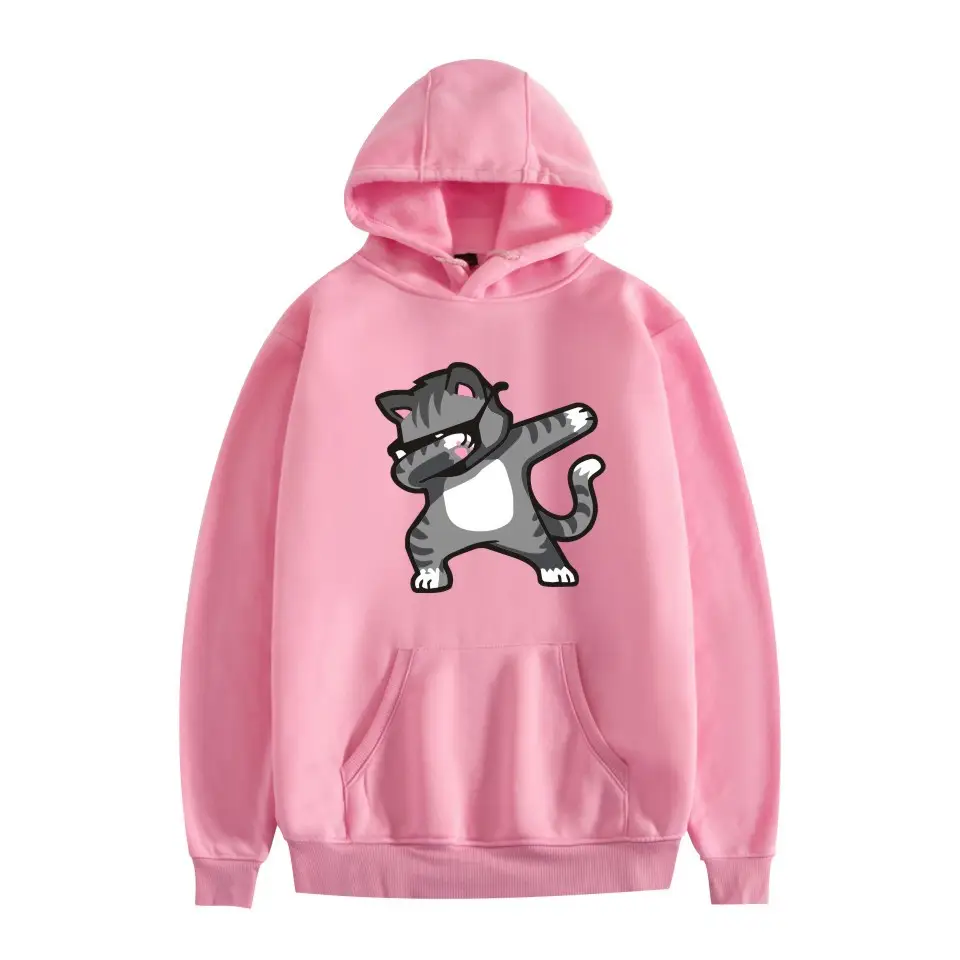 White Cat Print Hoodie for Men Women - Image 16