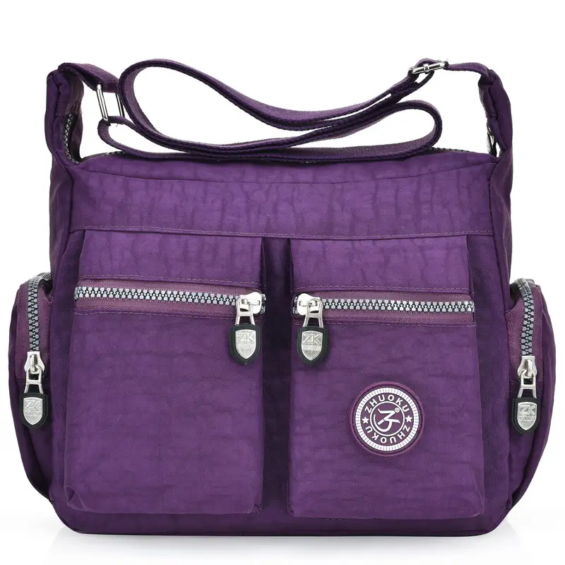 Women's Red Nylon Shoulder Messenger Bag with Zip Pockets - Image 2