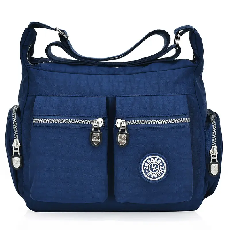 Women's Red Nylon Shoulder Messenger Bag with Zip Pockets - Image 3