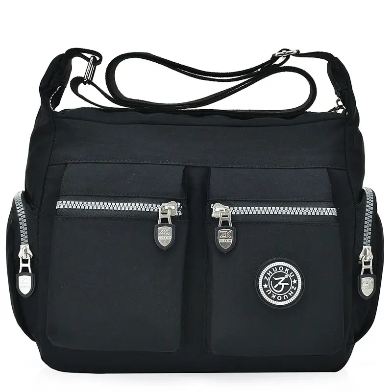 Women's Red Nylon Shoulder Messenger Bag with Zip Pockets - Image 4