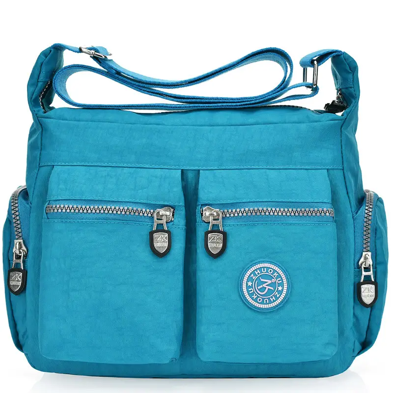 Women's Red Nylon Shoulder Messenger Bag with Zip Pockets - Image 6