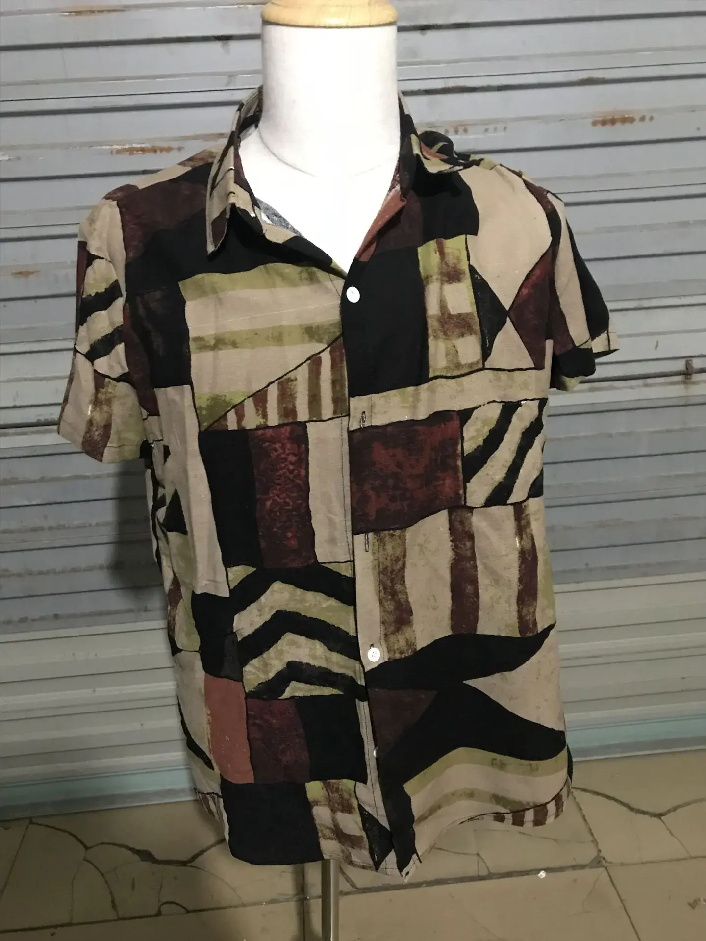 Men Striped Short Sleeve Shirt Pink Brown - Image 3