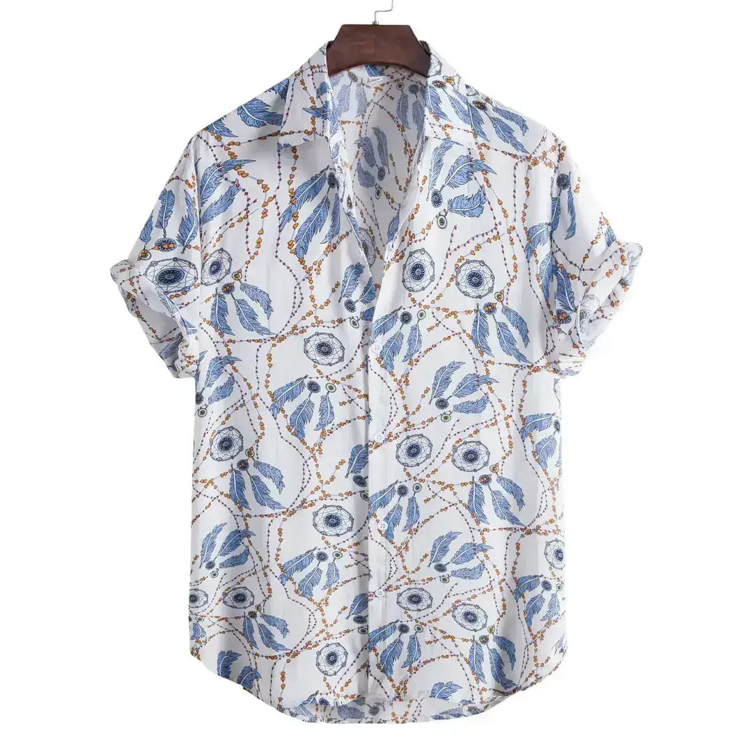 Men Striped Short Sleeve Shirt Pink Brown