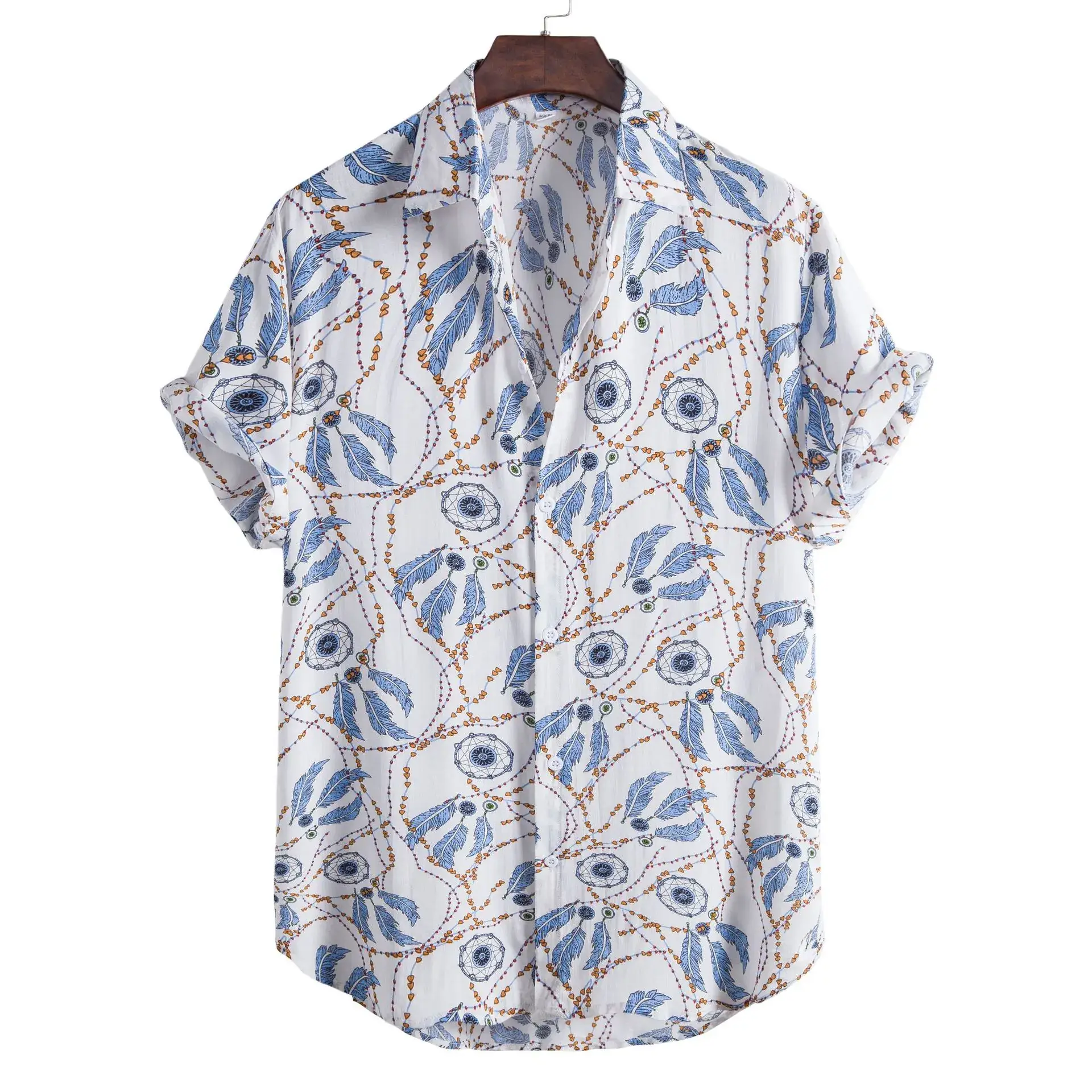 Men Striped Short Sleeve Shirt Pink Brown - Image 5