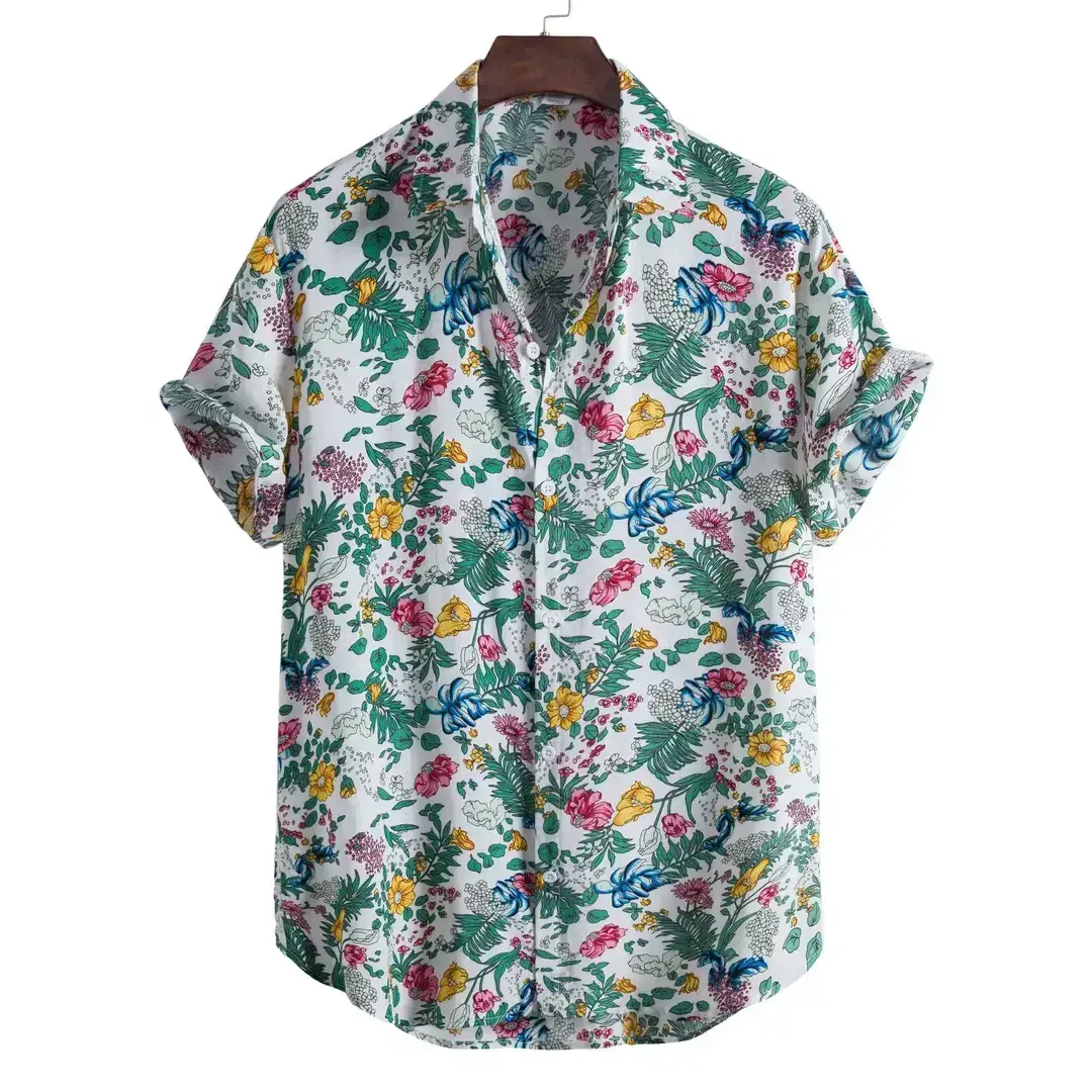 Men Striped Short Sleeve Shirt Pink Brown