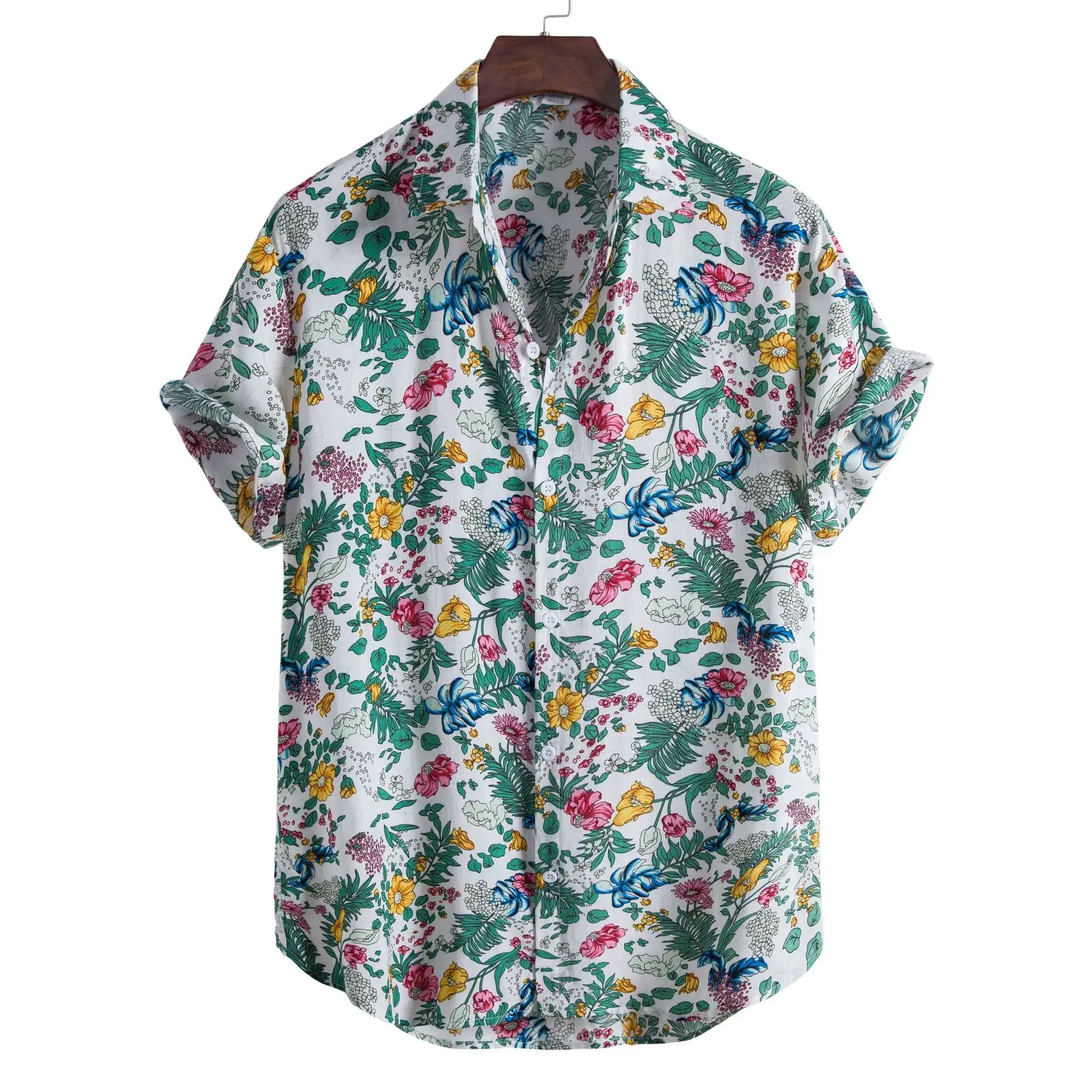 Men Striped Short Sleeve Shirt Pink Brown - Image 8