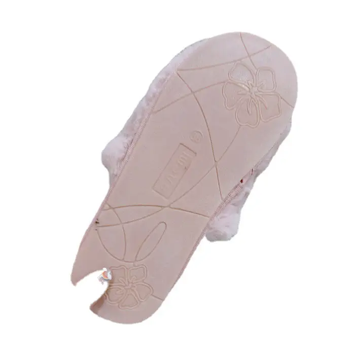 Star with Flower Rhinestone Plush Slippers Beige