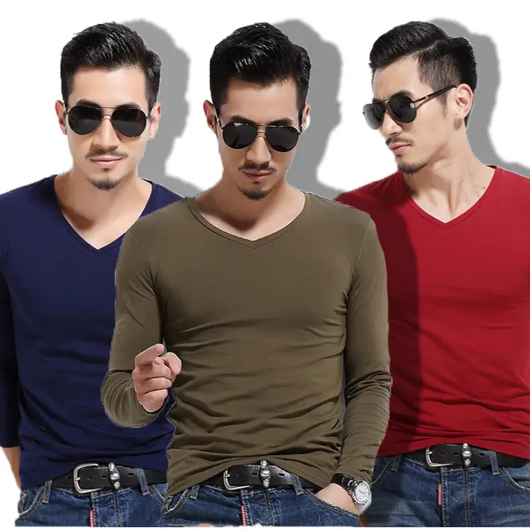2018 Men Long Sleeve V-Neck T-Shirt Slim Fit Casual Wear - Image 13