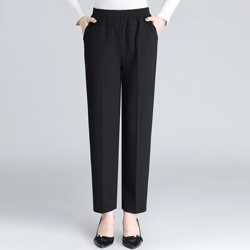 High-Waisted Elastic Straight-Leg Pants for Women