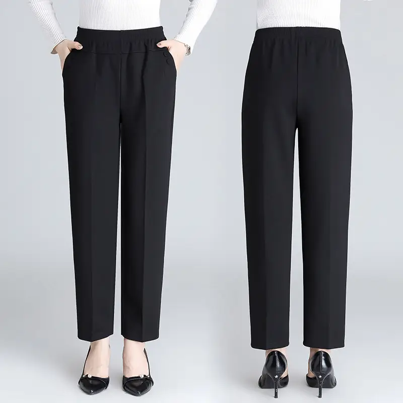 High-Waisted Elastic Straight-Leg Pants for Women