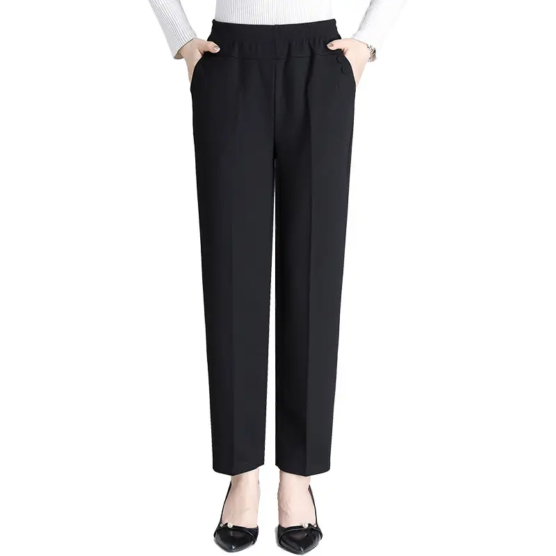 High-Waisted Elastic Straight-Leg Pants for Women