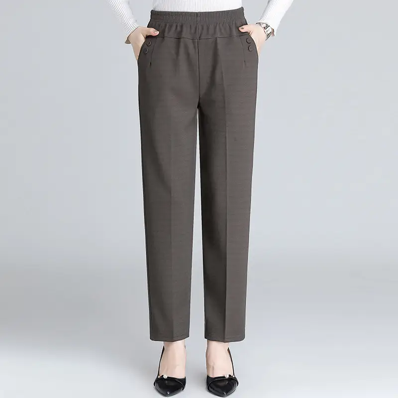 High-Waisted Elastic Straight-Leg Pants for Women