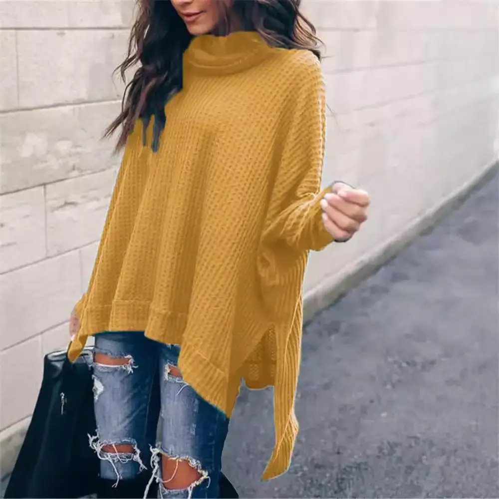 Women's Knitted High-Neck Long-Sleeve Top Yellow - Image 8