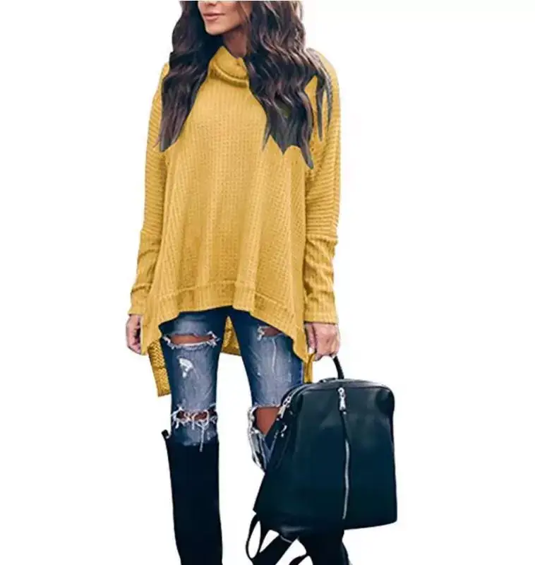 Women's Knitted High-Neck Long-Sleeve Top Yellow — feature 12