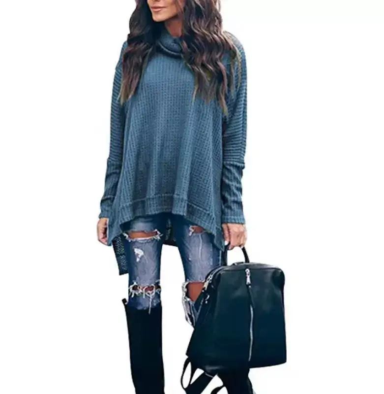 Women's Knitted High-Neck Long-Sleeve Top Yellow — feature 17