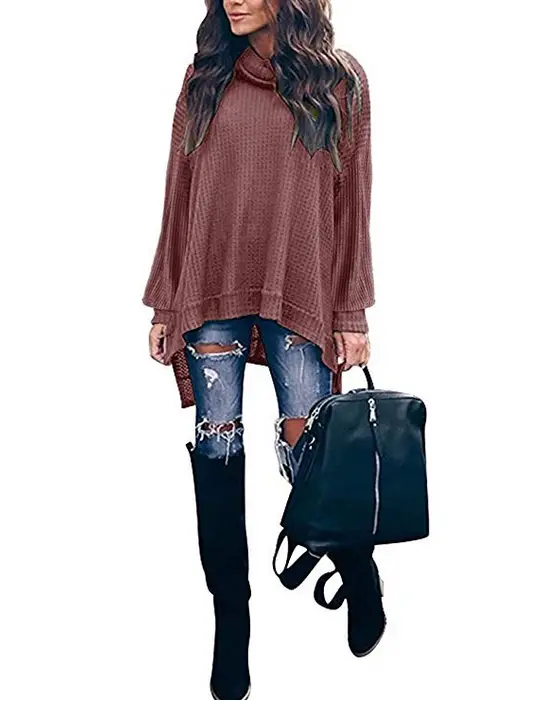 Women's Knitted High-Neck Long-Sleeve Top Yellow — feature 24