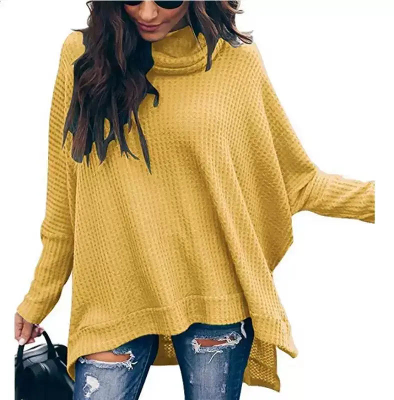 Women's Knitted High-Neck Long-Sleeve Top Yellow — feature 9
