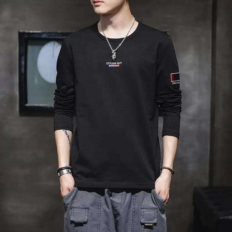 Men's White Cotton Long Sleeve T-Shirt with Logo Print - Image 4