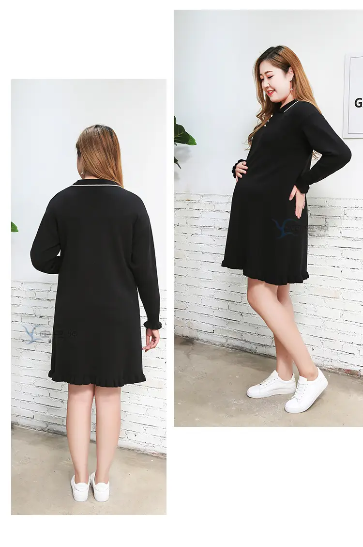 Winter Plus Fat Size Pregnant Women's Red Skirted Sweater Dress - Image 4