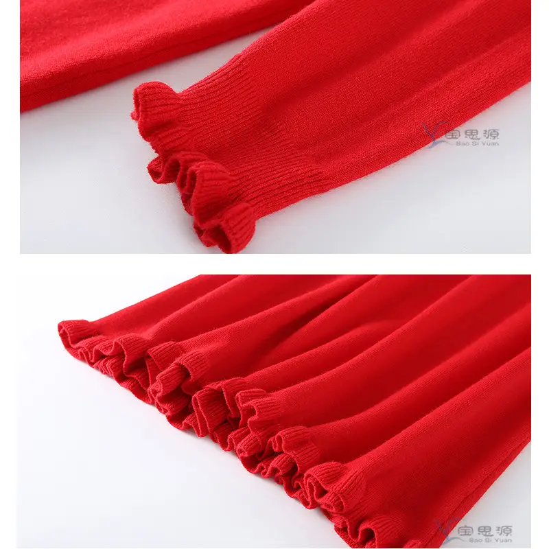 Winter Plus Fat Size Pregnant Women's Red Skirted Sweater Dress - Image 5