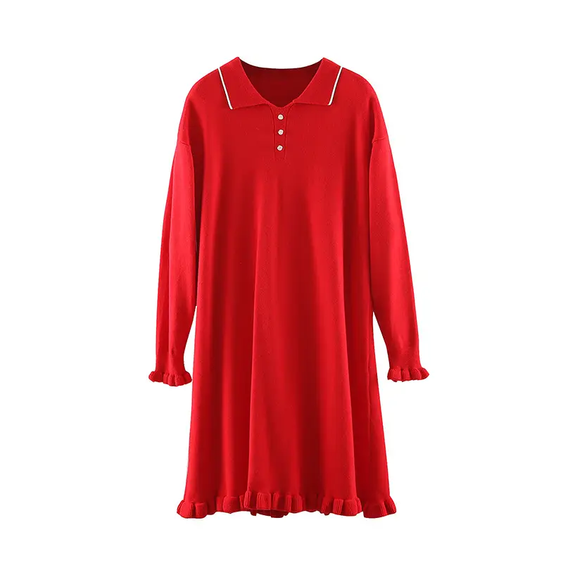 Winter Plus Fat Size Pregnant Women's Red Skirted Sweater Dress - Image 6