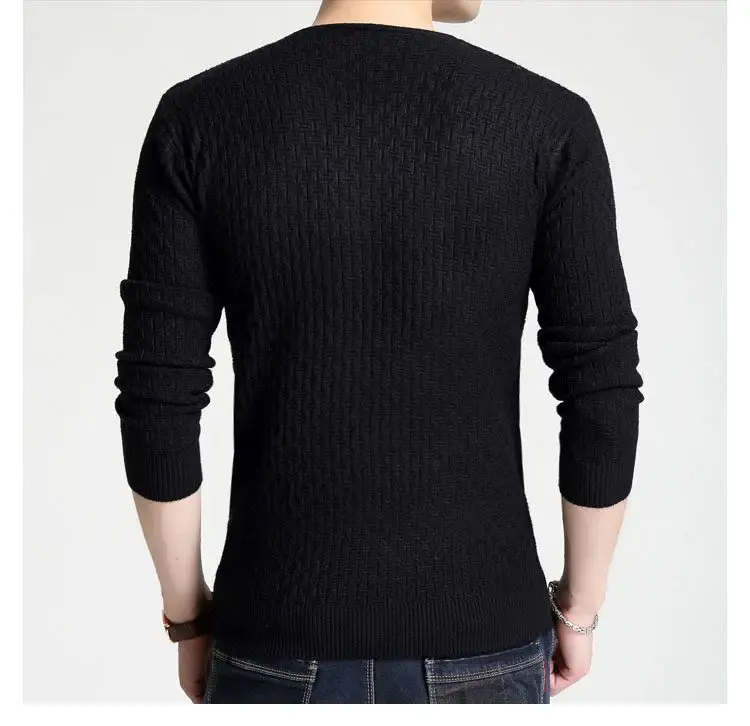 Men's V Neck Knit Pullover White Slim Fit Long Sleeve — feature 10
