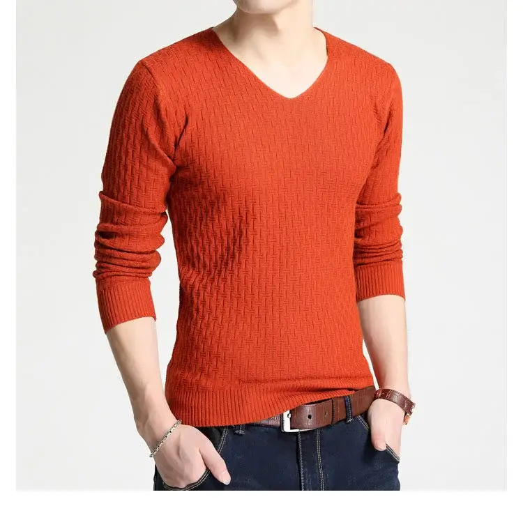 Men's V Neck Knit Pullover White Slim Fit Long Sleeve — feature 6