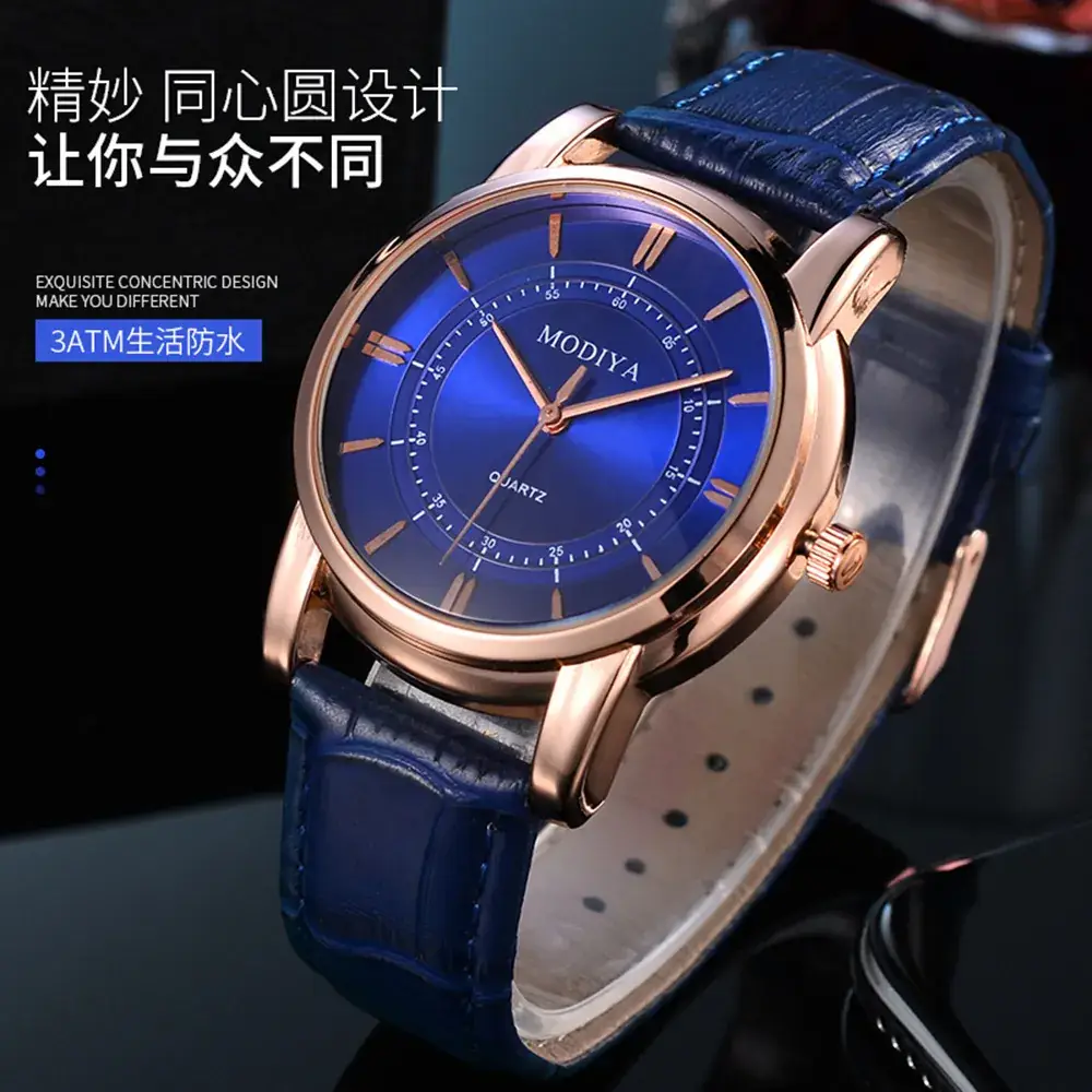 Men's Blue Quartz Watch with Rose Gold Dial - Image 4