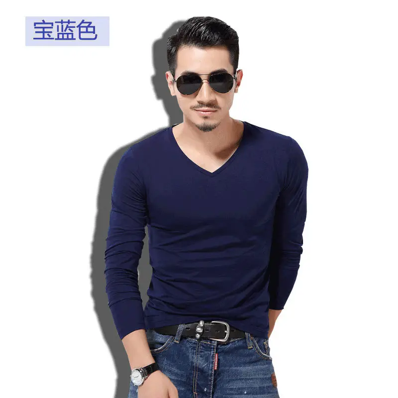 Men's Navy Long Sleeve Slim Fit T-Shirt Round Neck