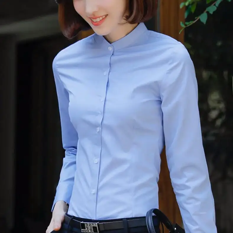 Women's White Long Sleeve Stand Collar Shirt 2021 - Image 3