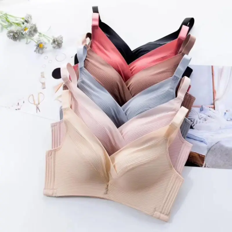 Pink Ribbed Bra Set for Women Autumn Winter Comfortable Underwear - Image 8