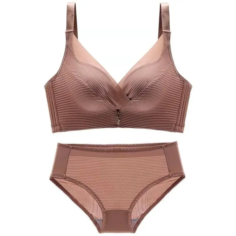 Pink Ribbed Bra Set for Women Autumn Winter Comfortable Underwear - Image 11
