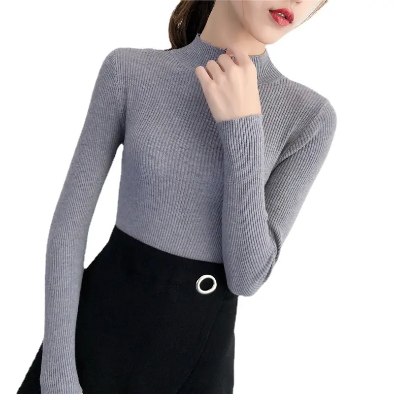 Women's Pink Knit Half Turtleneck Slim Fit Top - Image 16