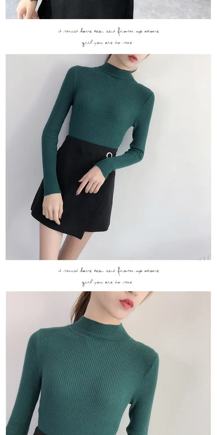 Women's Pink Knit Half Turtleneck Slim Fit Top — feature 11