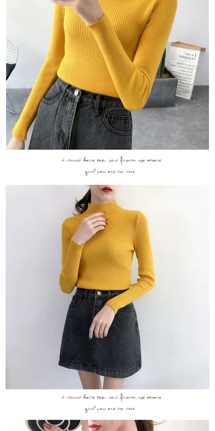Women's Pink Knit Half Turtleneck Slim Fit Top — feature 14