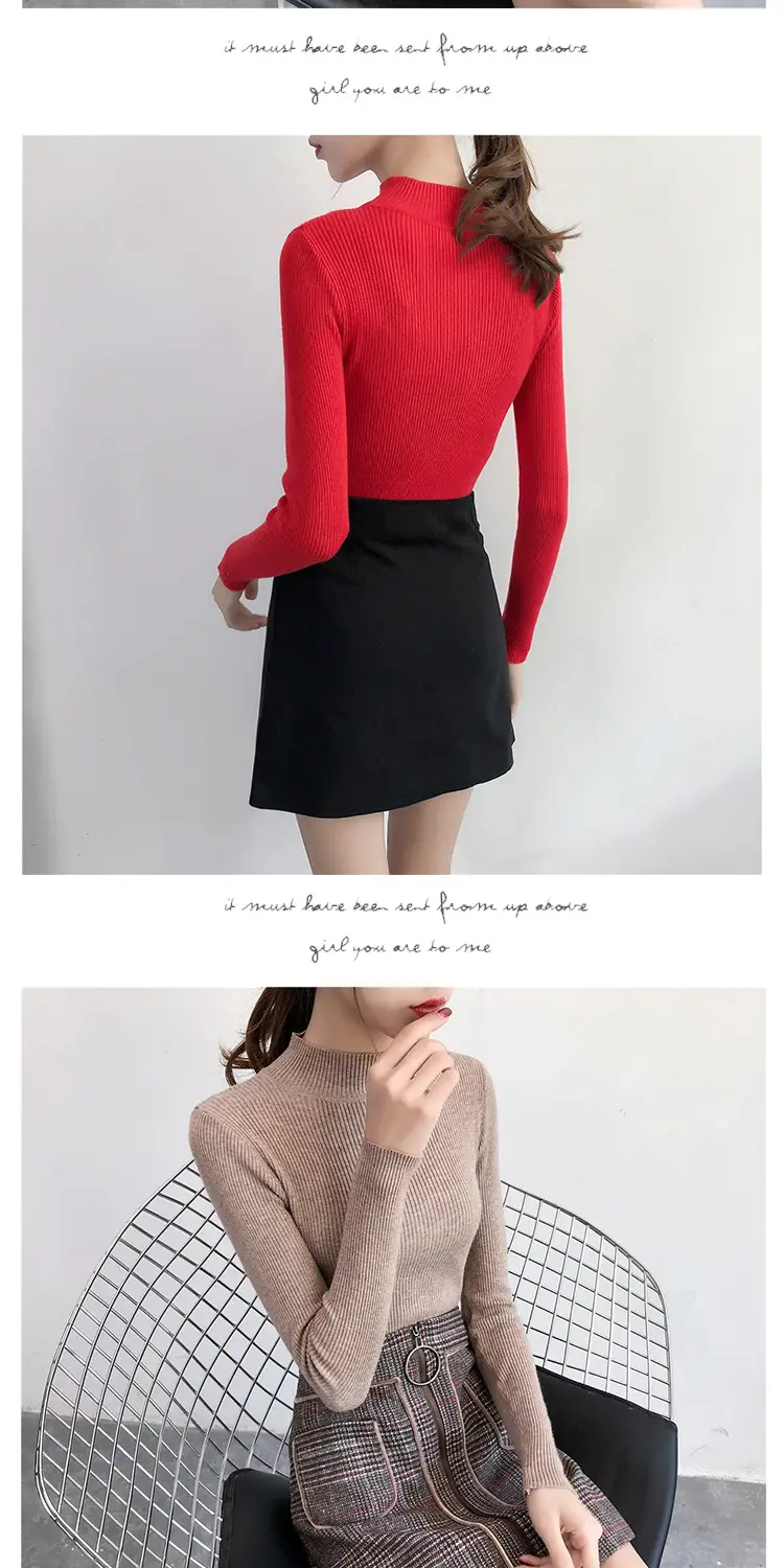Women's Pink Knit Half Turtleneck Slim Fit Top — feature 16