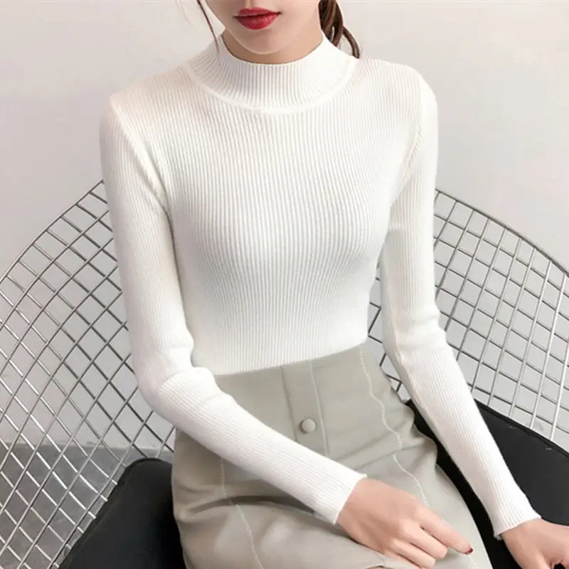 Women's Pink Knit Half Turtleneck Slim Fit Top — feature 18