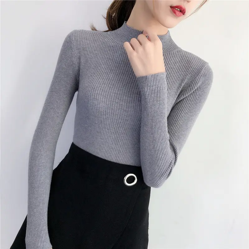 Women's Pink Knit Half Turtleneck Slim Fit Top — feature 20
