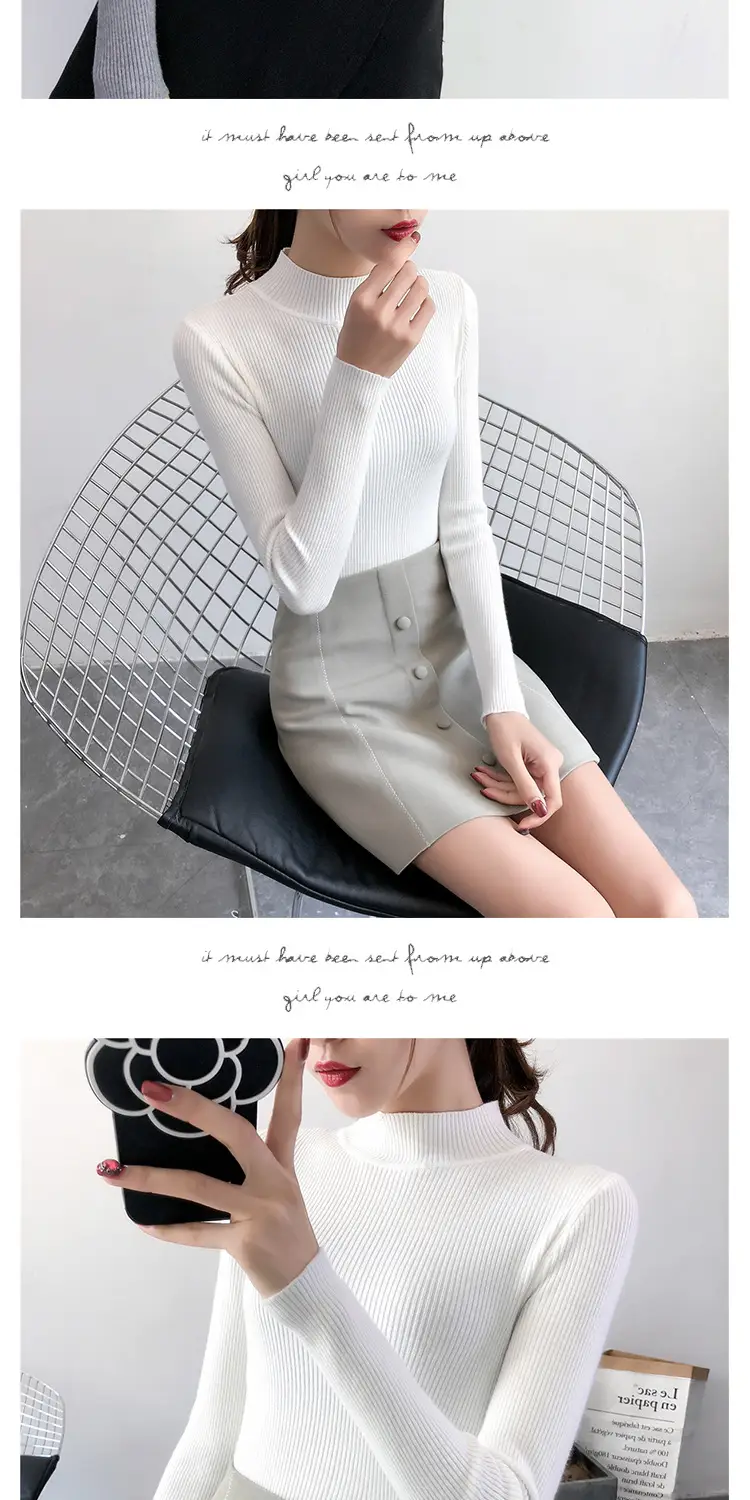 Women's Pink Knit Half Turtleneck Slim Fit Top — feature 6