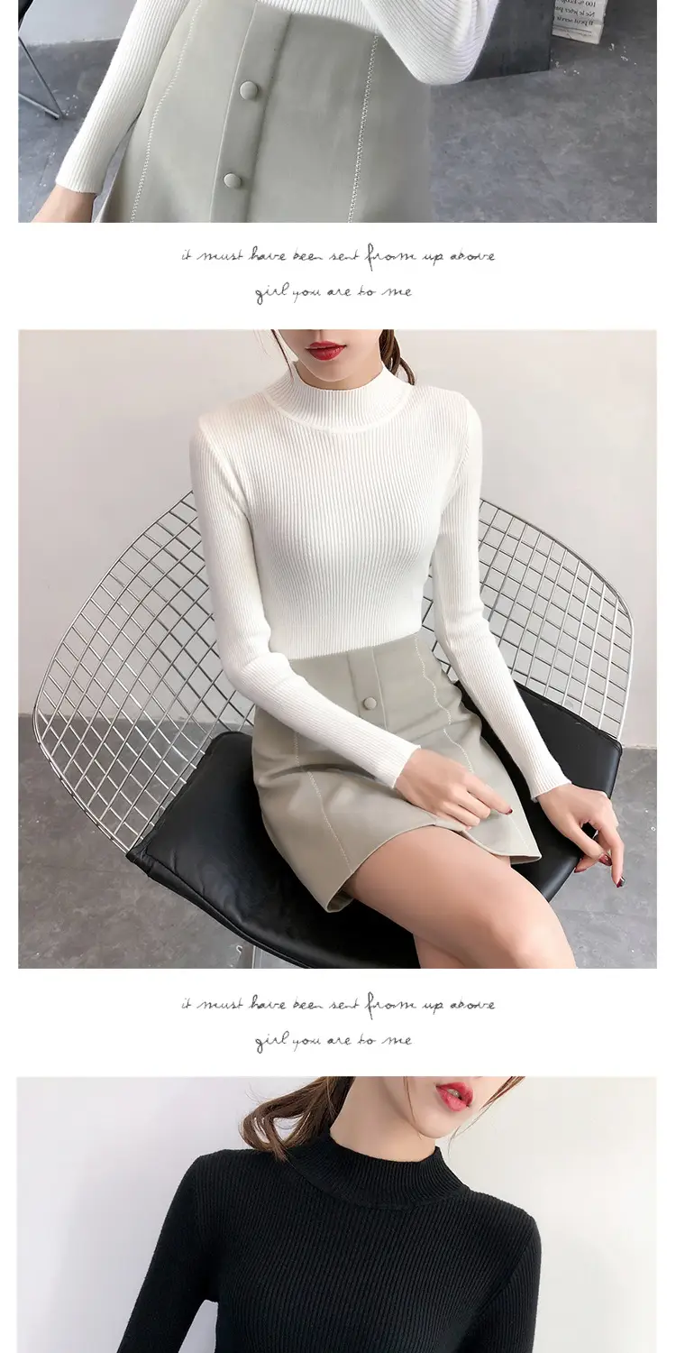 Women's Pink Knit Half Turtleneck Slim Fit Top — feature 7