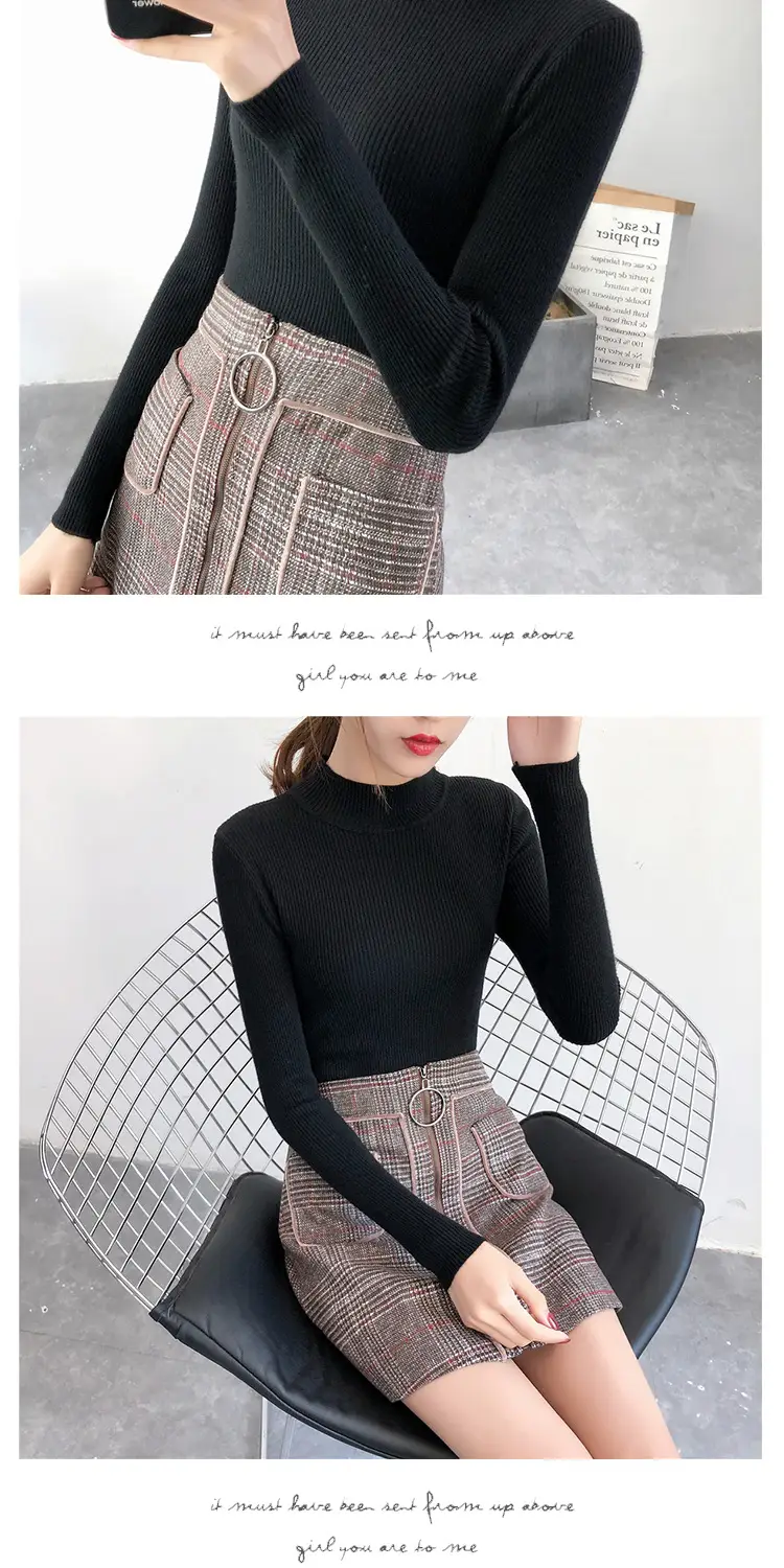 Women's Pink Knit Half Turtleneck Slim Fit Top — feature 9