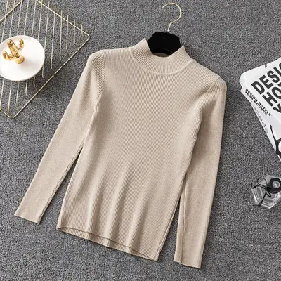 Women's Pink Knit Half Turtleneck Slim Fit Top - Image 11
