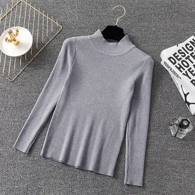 Women's Pink Knit Half Turtleneck Slim Fit Top - Image 5