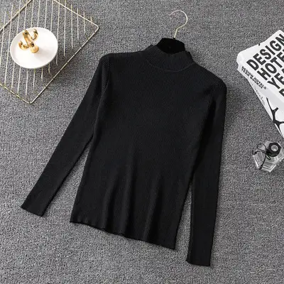 Women's Pink Knit Half Turtleneck Slim Fit Top - Image 6