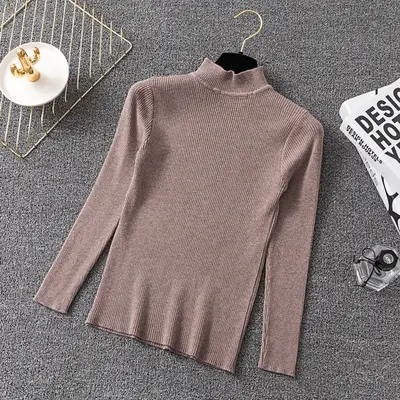 Women's Pink Knit Half Turtleneck Slim Fit Top - Image 7