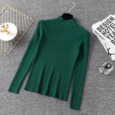 Women's Pink Knit Half Turtleneck Slim Fit Top - Image 8