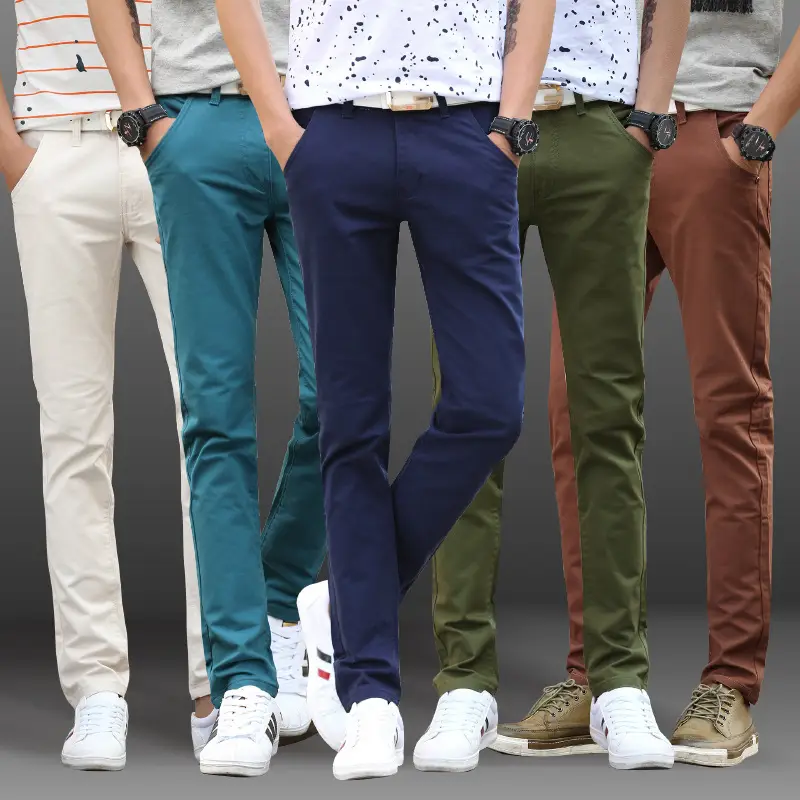 2019 Men's Slim Fit Tan Casual Pants with White Sneakers - Image 13