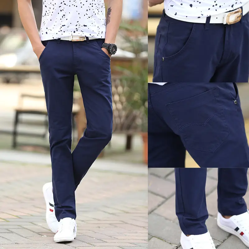 2019 Men's Slim Fit Tan Casual Pants with White Sneakers - Image 14