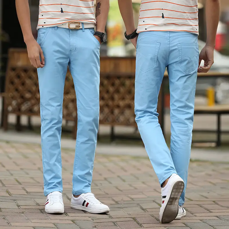 2019 Men's Slim Fit Tan Casual Pants with White Sneakers - Image 15