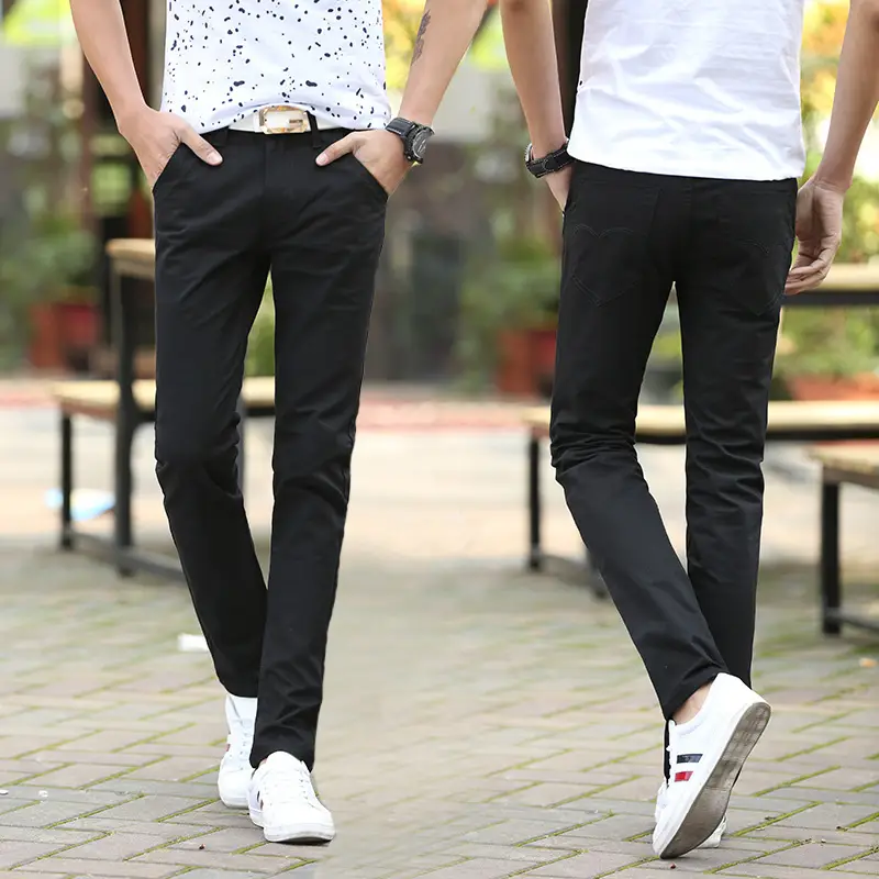 2019 Men's Slim Fit Tan Casual Pants with White Sneakers - Image 17